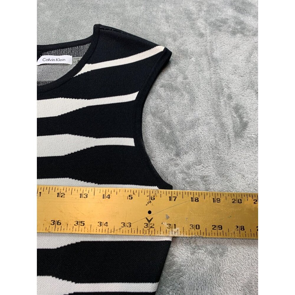Calvin Klein Dress Womens Medium Black White Striped Bodycon Sleeveless Stretch - Picture 4 of 10